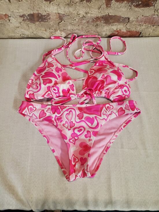 Unbranded Other - Wild Fable Womens Bikini Set L Top M Bottom Pink Heart Print NWT Removable Pads